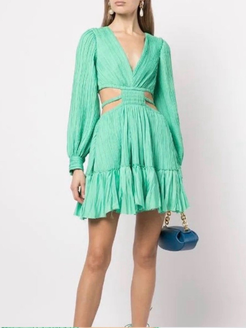 Jonathan Simkhai Mint Green Cutout Long-Sleeve Minidress